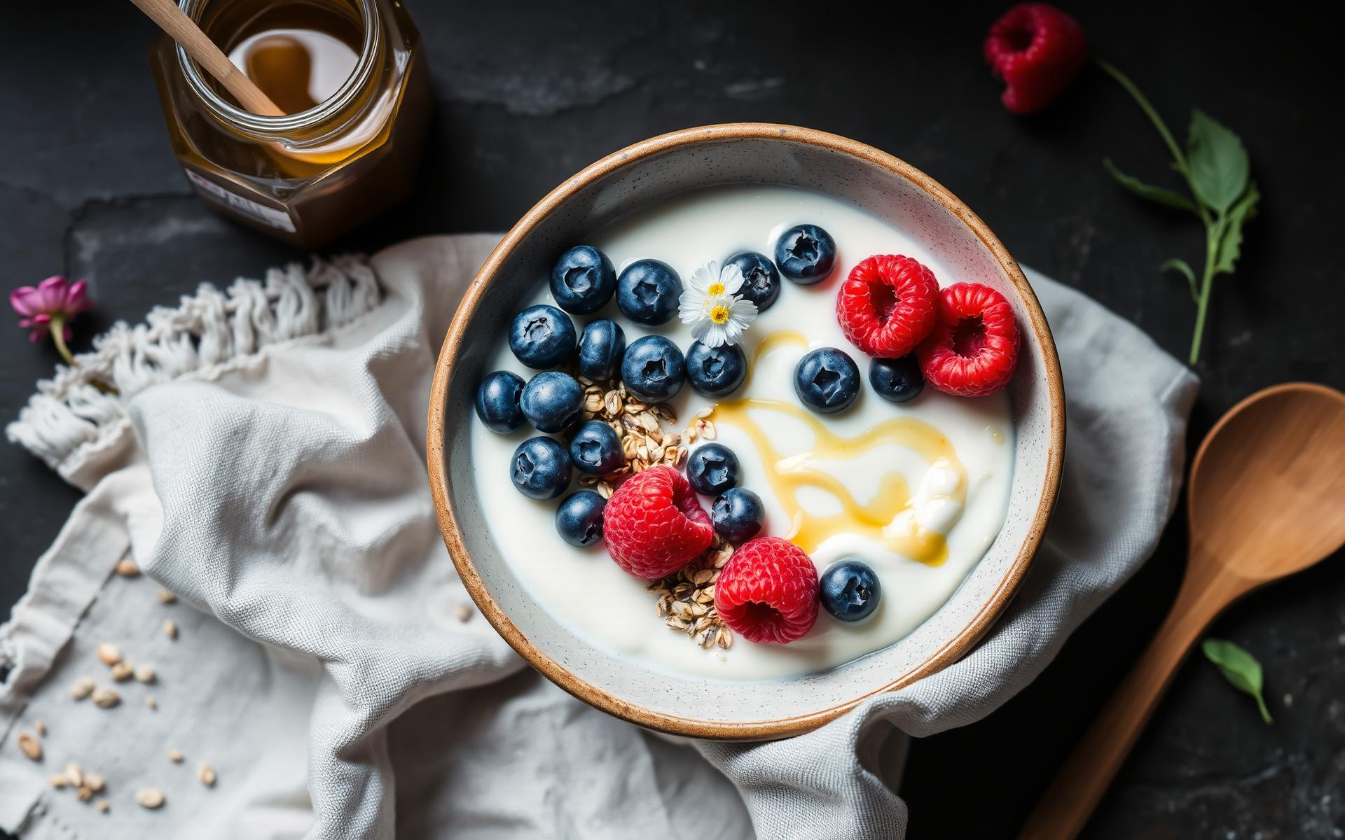 Premium Frühstücksbowl aus Skyr, Beeren und Honig